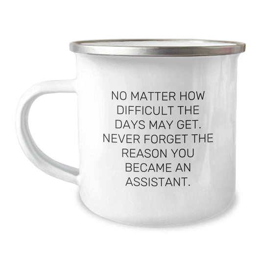 Funny Assistant Gifts, Inspirational Camping Mug - 'No Matter How Difficult The Days May Get. Never Forget The Reason You Became An Assistant.' Gifts from Friends for Assistant - Image 1