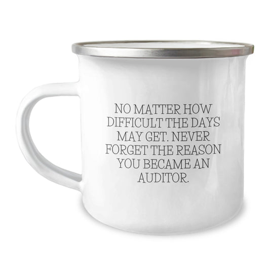 Funny Inspirational Gifts for Auditors Camping Mug, Gifts from Family for Auditor Graduation Unique Gifts, No Matter How Difficult The Days May Get. Never Forget The Reason You Became An Auditor. - Image 1