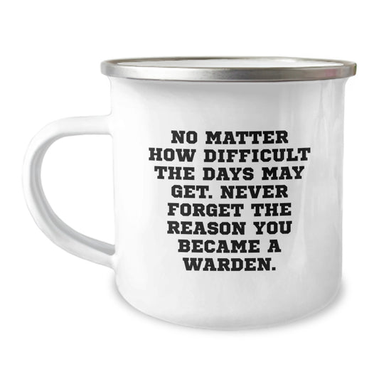 Warden Camping Mug - 'Never Forget The Reason You Became A Warden', Inspirational Gift from Friends for Warden Graduation, 12 oz Stainless Steel - Image 1