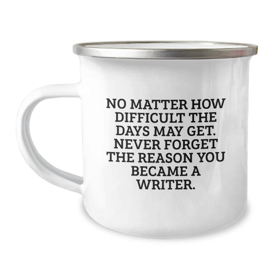 Funny Writer Gifts for Men - 'No Matter How Difficult The Days May Get.' Camping Mug for Graduation Unique Gifts from Family - Image 1