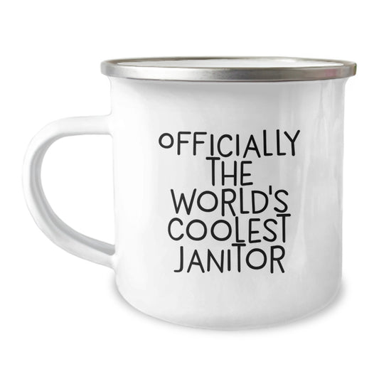 Funny Janitor Gifts for Janitor Friends and Coworkers - 'Officially The World's Coolest Janitor' Camping Mug for Graduation Unique Gifts from Men to Women - Image 1
