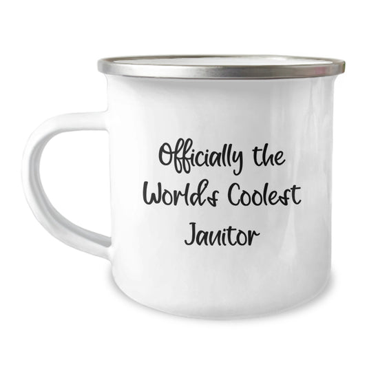 Funny Janitor Gifts for Men Camping Mug, Officially The World's Coolest Janitor, Graduation Unique Gifts from Friends - Image 1