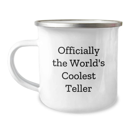 Funny Teller Gifts from Friends, 'World's Coolest Teller' Camping Mug, Christmas Unique Gifts for Men, Women, Family - Image 1