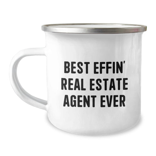 Funny Real Estate Agent Gifts from Men, Unique Valentine's Gifts for Real Estate Agent, Best Effin' Real Estate Agent Ever Camping Mug - Image 1