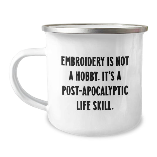 Funny Embroidery Gifts for Men - Camping Mug with Embroidery Is Not A Hobby Message, Perfect Christmas Unique Gifts from Friends, 12 oz Stainless Steel - Image 1