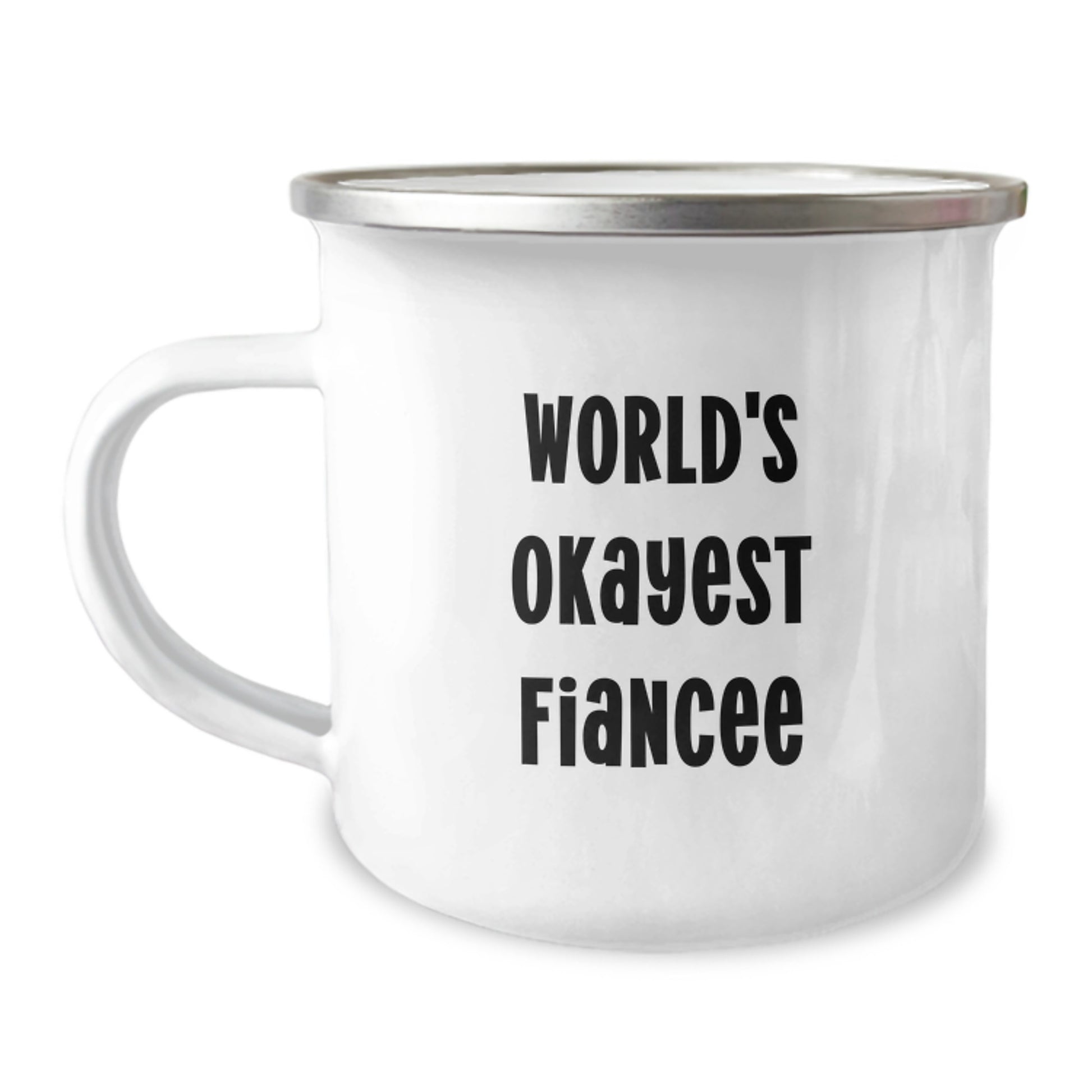 Funny Fiancee Gifts from Men for Birthday - World's Okayest Fiancee Camping Mug - Image 1
