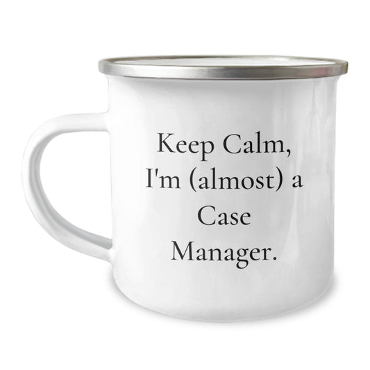 Funny Case Manager Gifts, Christmas Unique Gifts for Case Managers from Friends, Christmas Camping Mug with Keep Calm I'm (almost) A Case Manager Quote - Image 1