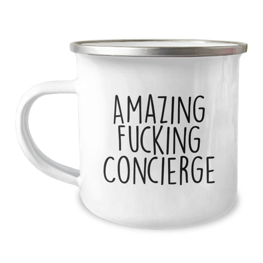 Funny Concierge Gifts from Friends for Concierge Men Camping Mug, Amazing F--king Concierge Christmas Unique Gifts for Men - Image 1