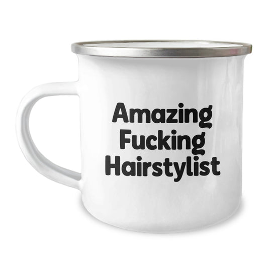 Funny Hairstylist Gifts from Friends, Amazing 'F--king Hairstylist' Camping Mug, Unique Christmas Unique Gifts for Hairstylists - Image 1