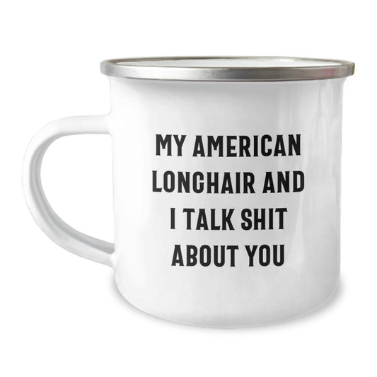 Funny American Longhair Cat Camping Mug for Dad, Gifts from Men to Family on Father's Day - Image 1