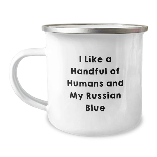Unique Russian Blue Cat Camping Mug for Valentine's, Funny Quote, Gifts from Men to Women, for Russian Blue Cat Lovers - Image 1