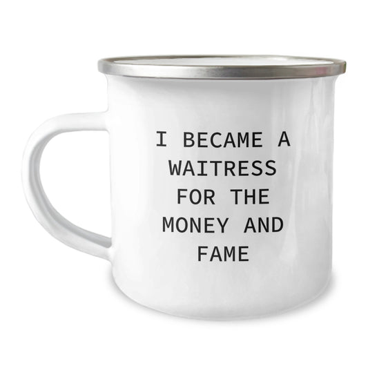 Funny Waitress Quotes Christmas Unique Gifts from Friends to Waitress, Unique Camping Mug for Waitress Lover, Funny Waitress Mug - Image 1