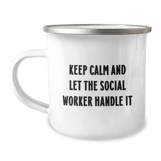Gifts for Social Workers - Funny 'Keep Calm And Let The Social Worker Handle It' Camping Mug, Unique Christmas Unique Gifts from Friends to Social Worker Men and Women - Image 1