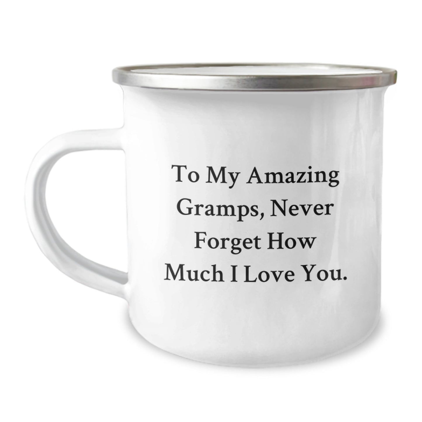 Gifts from Family, Funny Gramps Quotes for Camping Mug, To My Amazing Gramps 12 oz Stainless Steel with Enamel Finish - Image 1