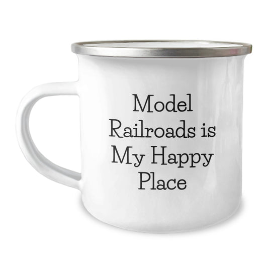 Funny Model Railroads Gifts for Dad from Son - Father's Day Unique Camping Mug with Model Railroads Is My Happy Place Quote - Image 1