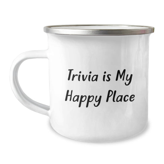 Trivia Lovers Gifts from Men, Trivia Camping Mug with Funny Quote 'Trivia Is My Happy Place', Father's Day Unique Gifts for Trivia Enthusiasts - Image 1