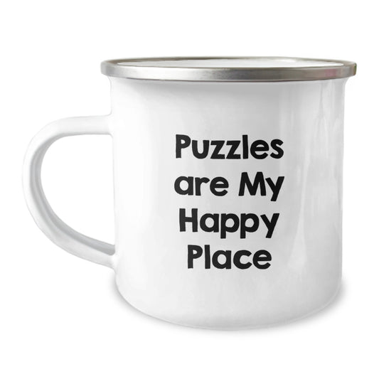 Puzzles Fun Gifts for Men, Dad's Unique Father's Day Present, Camping Mug with Funny Quote 'Puzzles Are My Happy Place' - Image 1