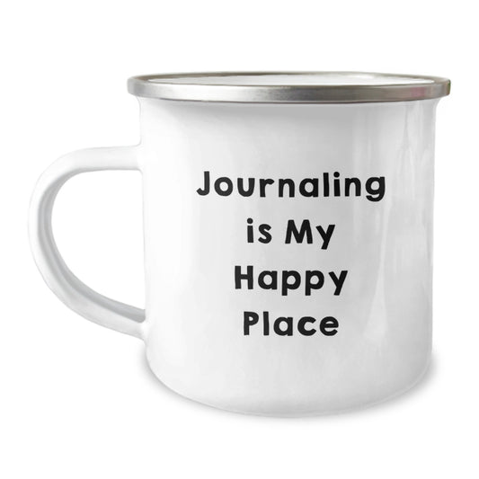 Funny Camping Mug for Journaling Lovers - Gifts from Men - Father's Day Unique Gifts - 'Journaling Is My Happy Place' - Image 1