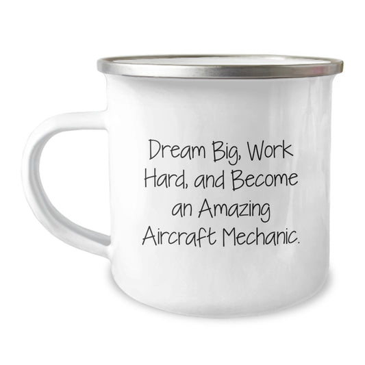 Funny Aircraft Mechanic Gifts for Men from Friends - 'Dream Big' Camping Mug, Perfect Unique Christmas Memorable Presents - Image 1