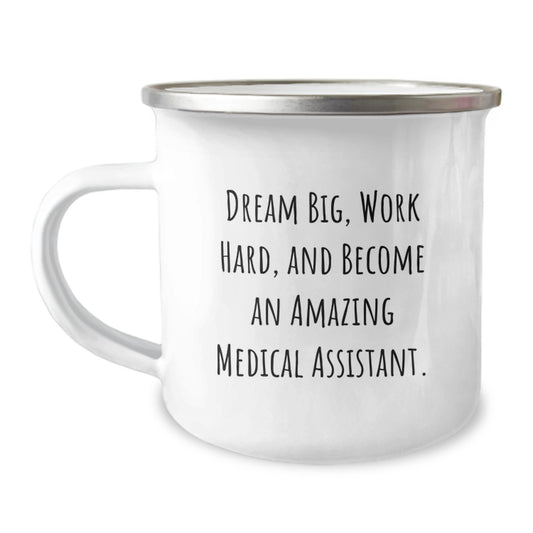 Funny Medical Assistant Gifts for Christmas Unique Presents - 'Dream Big' Stainless Steel Camping Mug - Image 1