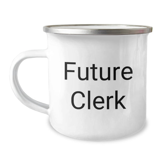 Funny Future Clerk Gifts from Family - Camping Mug for Clerk Men, Unique Christmas Unique Gifts for Clerk Friends, Inspirational Clerk Quote - Image 1