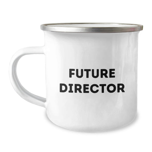 Funny Camping Mug Gifts for Future Director, Gifts from Friends, Enamel Finish, 12 oz Capacity - Image 1