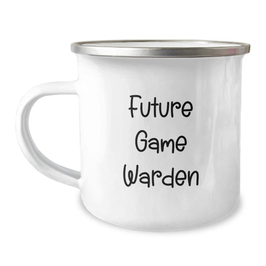 Funny Future Game Warden Christmas Unique Gifts for Men from Family with Inspirational Quote, Game Warden Camping Mug with Enamel Finish - Image 1