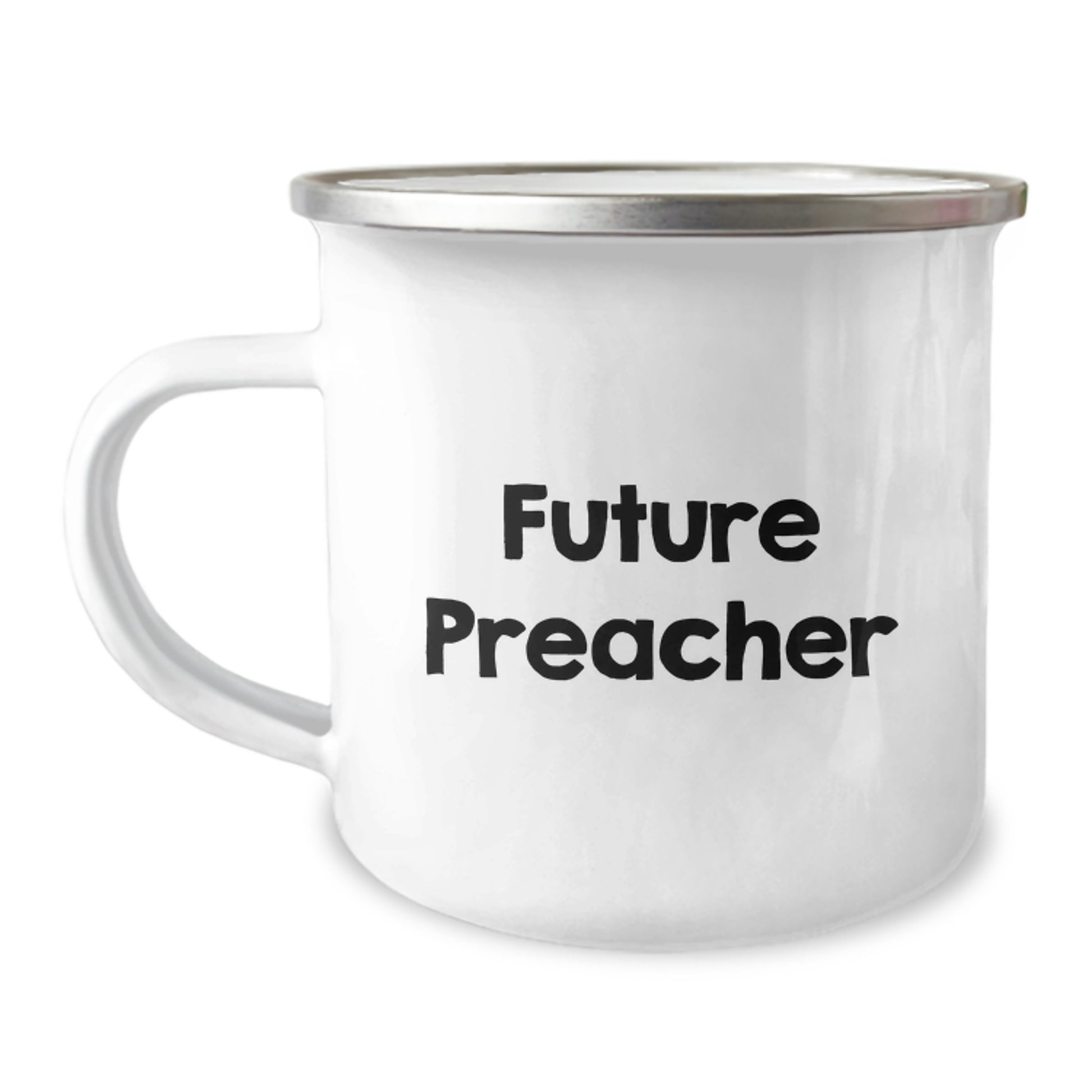 Funny Preacher Gifts from Men for Christmas Unique Gifts - 'Future Preacher' Enamel Camping Mug - Image 1