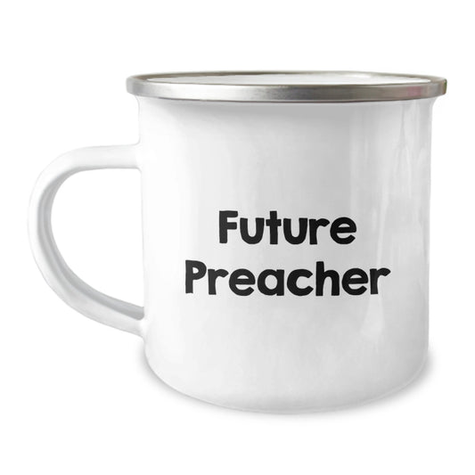 Funny Preacher Gifts from Men for Christmas Unique Gifts - 'Future Preacher' Enamel Camping Mug - Image 1