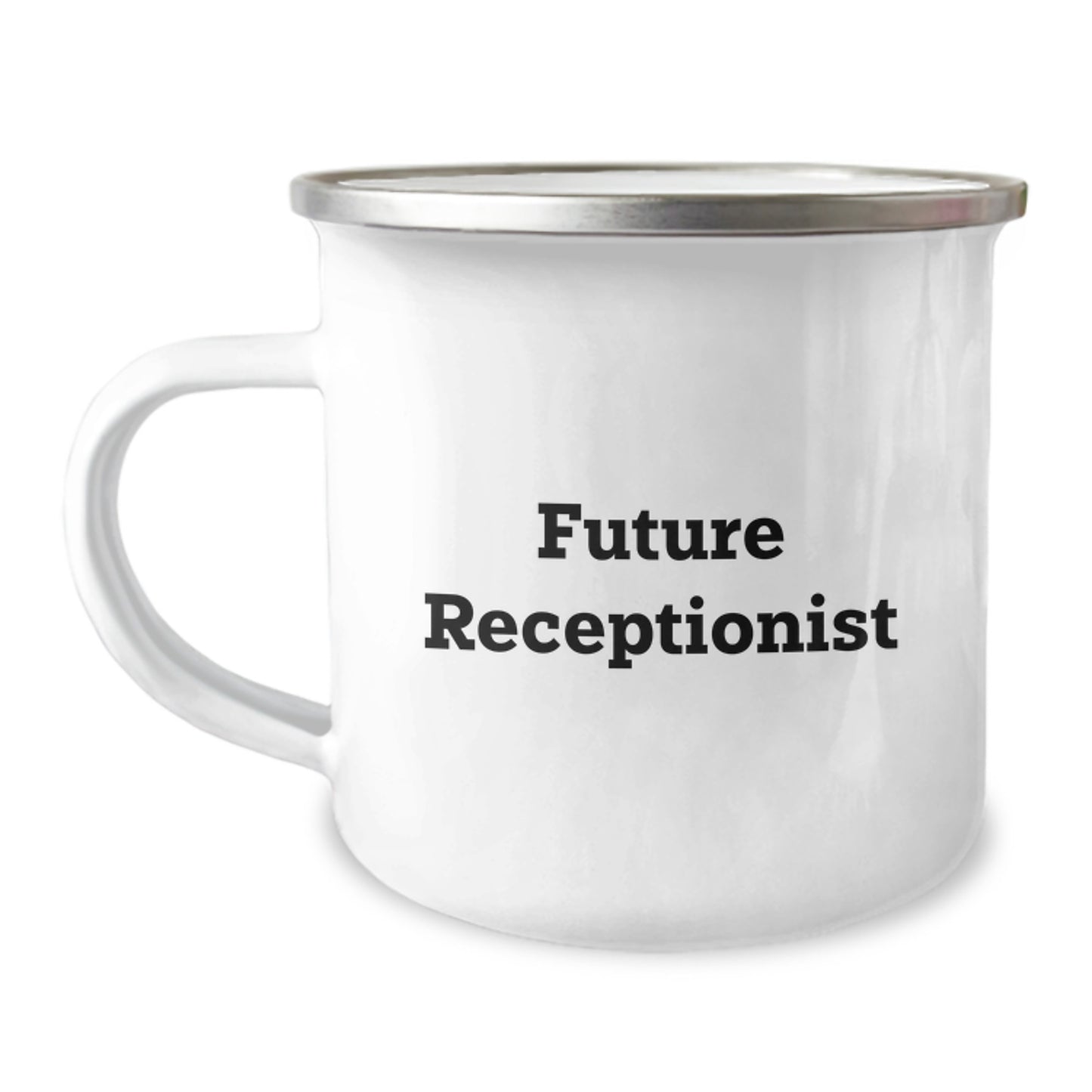 Funny Quote for Future Receptionist, Camping Mug Gifts from Coworkers, Unique Graduation Gifts for Men or Women - Image 1