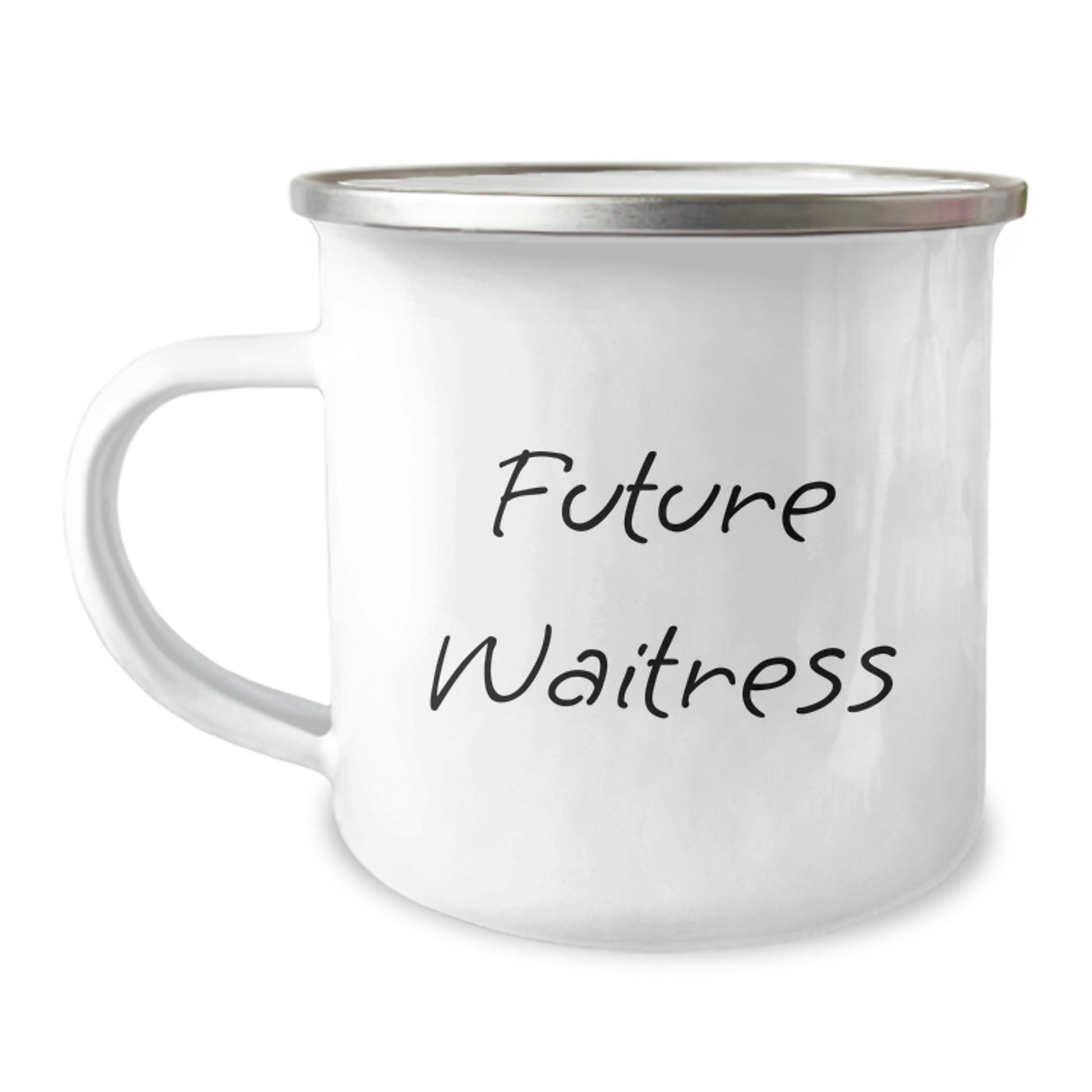 Funny Future Waitress Graduation Gifts from Friends, Unique Waitress Camping Mug for Her, Inspirational Quote 'Future Waitress' - 12 oz Stainless Steel with Enamel Finish - Image 1
