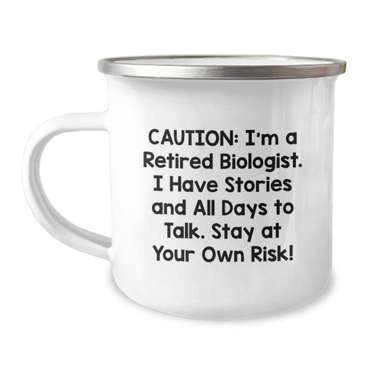 Funny Retirement Biologist Gifts for Men Birthday Camping Mugs, Gifts from Friends to Coworkers, Stay At Your Own Risk! - Image 1