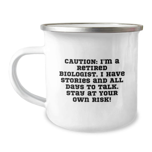 Funny Biologist Camping Mug Gifts from Friends for Him - A Cautionary Tale for Birthday Unique Gifts - Image 1