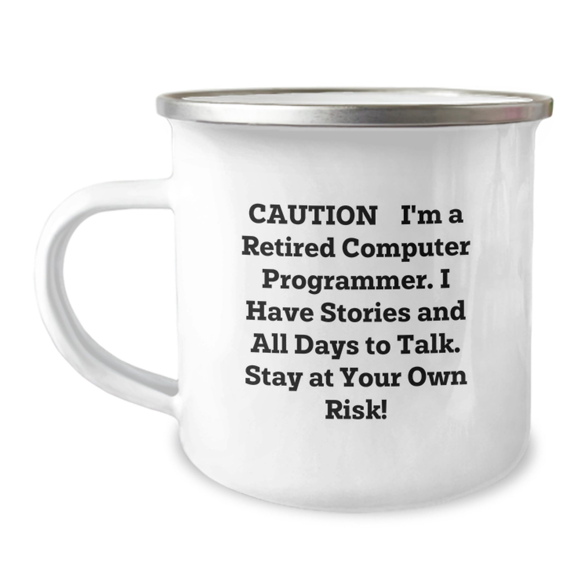 Funny Computer Programmer Camping Mug Gifts from Friends - Caution: Stories Ahead! - Image 1