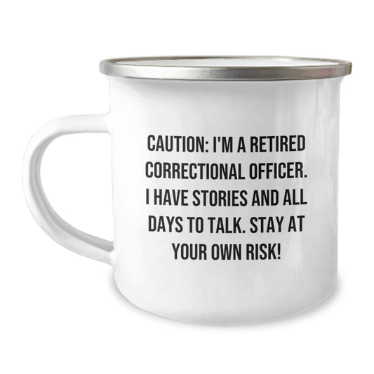 Funny Correctional Officer Gifts from Family - 'Caution: I'm A Retired Correctional Officer' Camping Mug for Correctional Officer Enthusiasts - Unique Christmas Unique Gifts for Men - Image 1