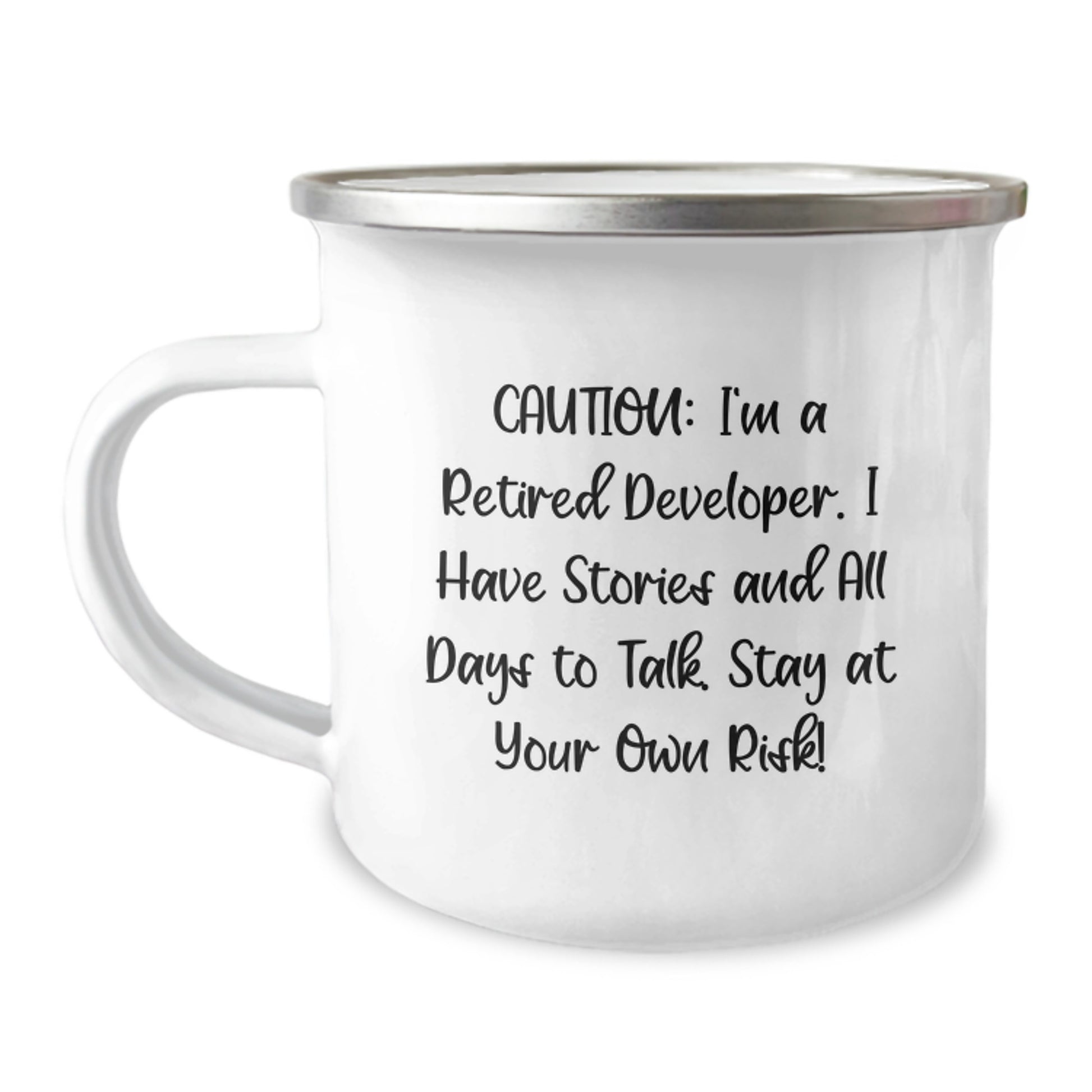 Funny Developer Gifts, Camping Mug for Retired Coders, Gifts from Friends for Graduation, Stay At Your Own Risk! - Image 1