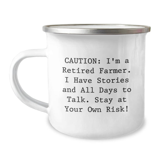 Farmer Gifts, Funny Camping Mug, 'Caution: I'm A Retired Farmer...' - Gifts from Men to Farmer Friends - Image 1