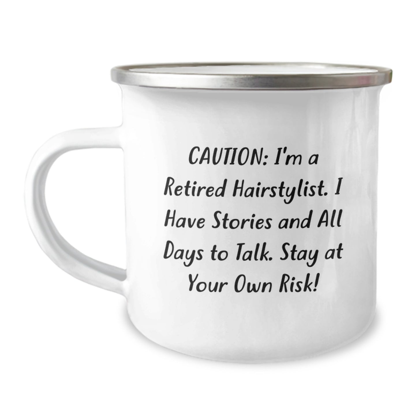 Funny Hairstylist Gifts from Men to Hairstylist Friends at Christmas - Stay At Your Own Risk! - Hairstylist Camping Mug - Image 1