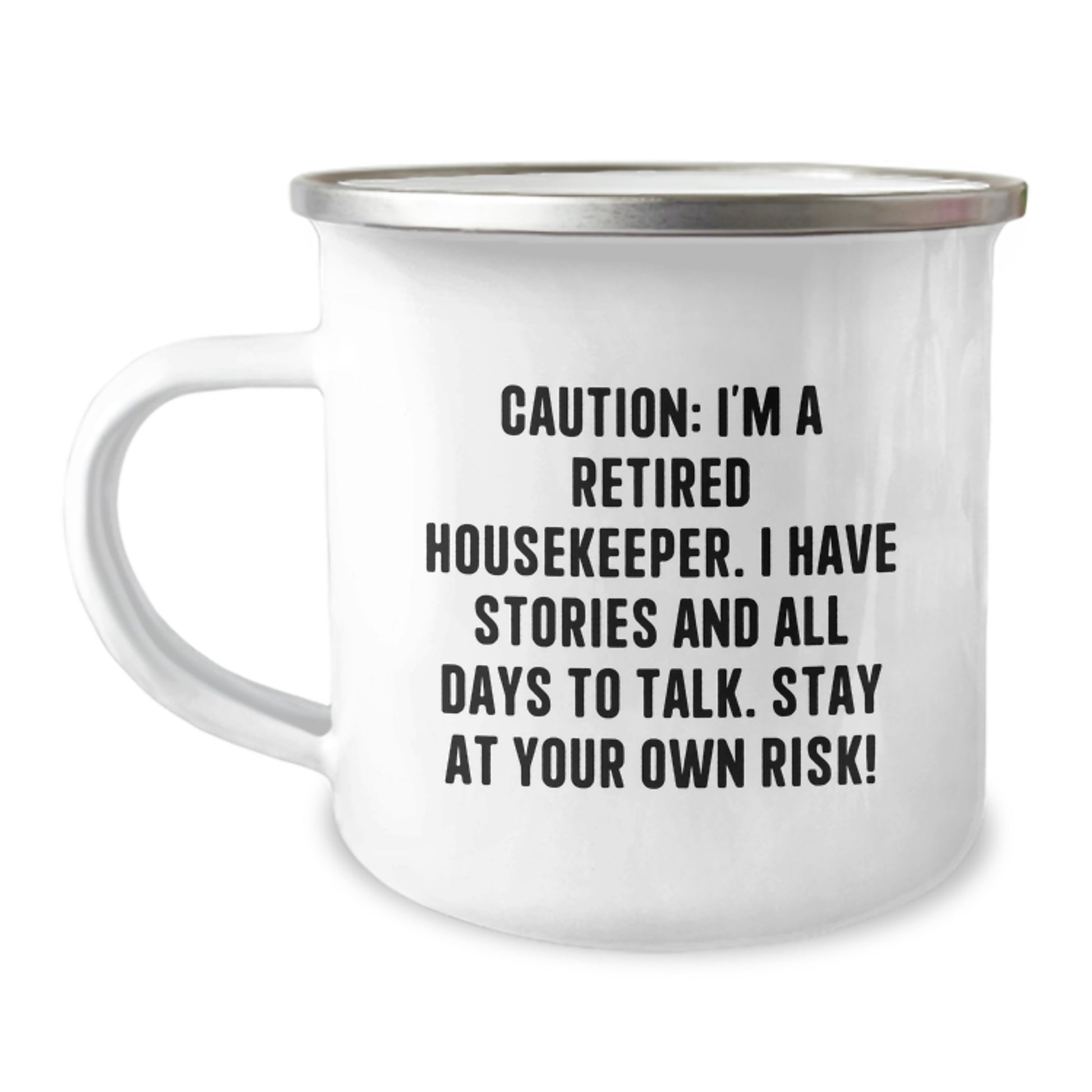 Funny Housekeeper Gifts from Men to Women Friends Family - Caution I'm A Retired Housekeeper Camping Mug Christmas Unique Gifts - Image 1