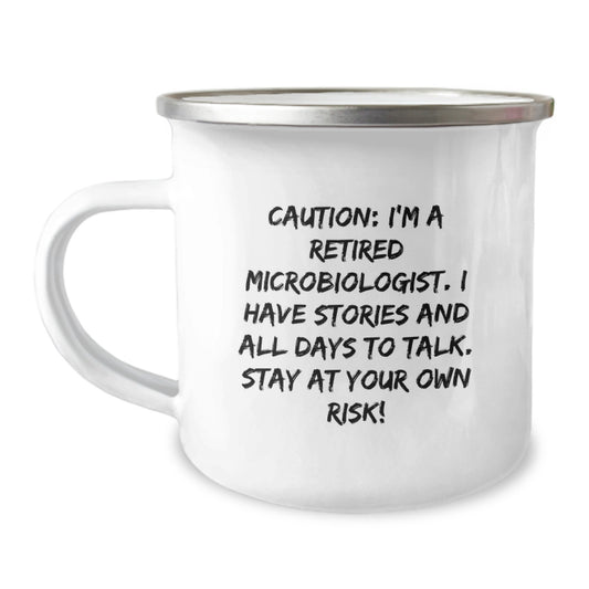Funny Microbiologist Gifts from Friends - Christmas Unique Camp Mug for Men - 'I'm A Retired Microbiologist, Stay At Your Own Risk!' - Image 1
