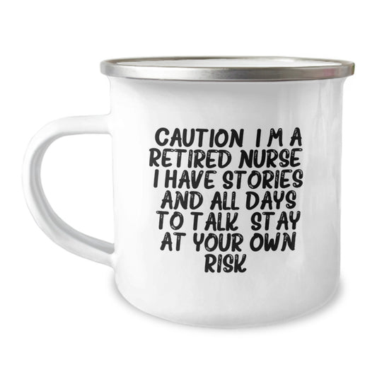 Gifts from Family to Nurse, Funny Quote 'Caution: I'm A Retired Nurse', Camping Mug for Christmas - Unique Nurse Gifts for Women - Image 1