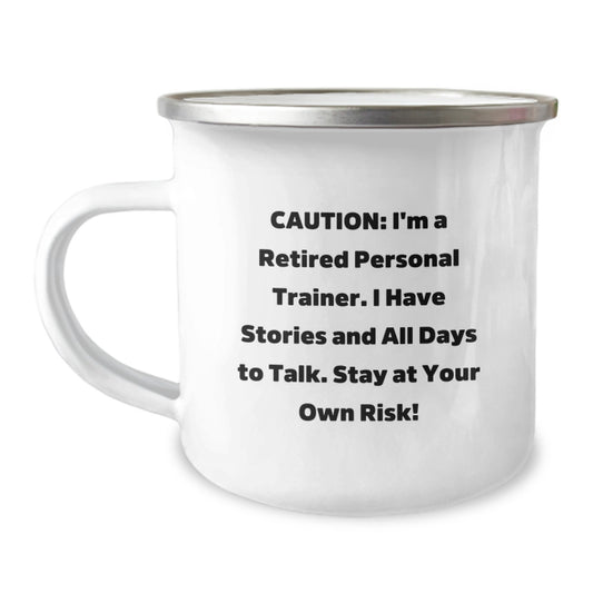 Funny Personal Trainer Gifts from Family for Men Camping Mug - 'I'm A Retired Personal Trainer Stay At Your Own Risk!' - Christmas Unique Presents - Image 1