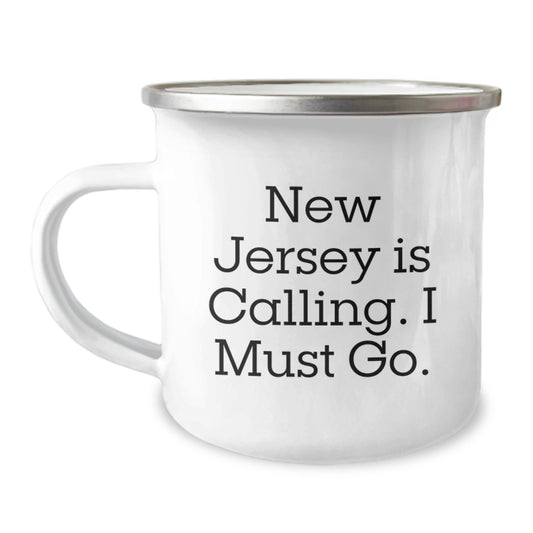 New Jersey Calling Gifts from Friends to New Jersey Lovers, Funny Quote Camping Mug, Unique Christmas Unique Gifts for Men and Women, Stainless Steel with Enamel Finish - Image 1