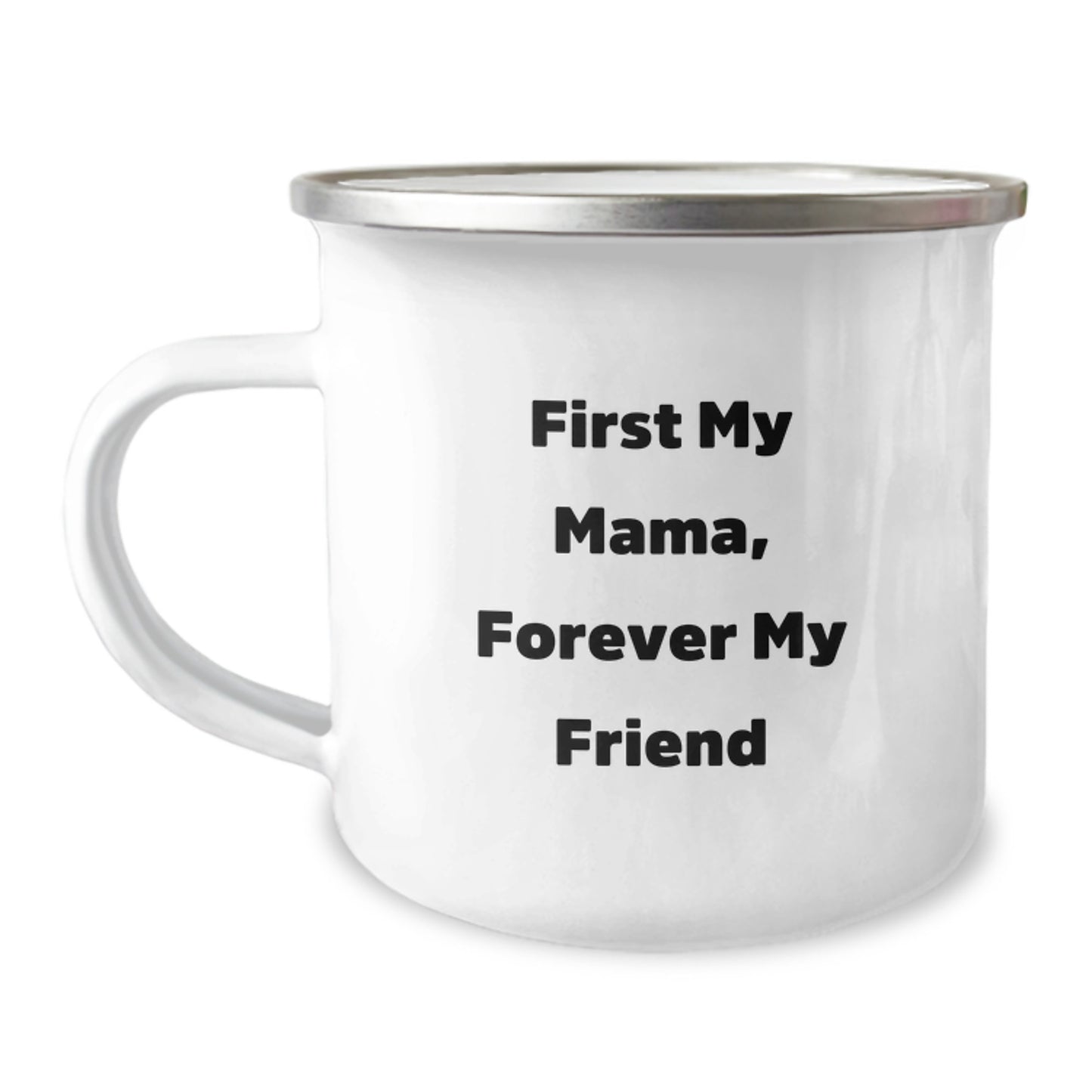 Mama's Camping Companion, Funny Graduation Gift from Family, 12 oz Stainless Steel Enamel Mug - Image 1