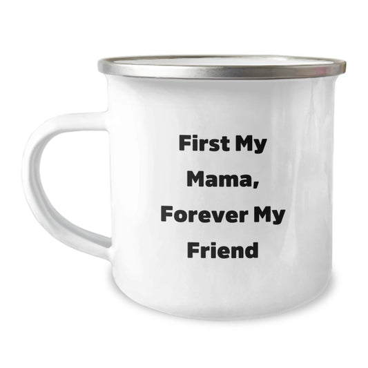 Mama's Camping Companion, Funny Graduation Gift from Family, 12 oz Stainless Steel Enamel Mug - Image 1