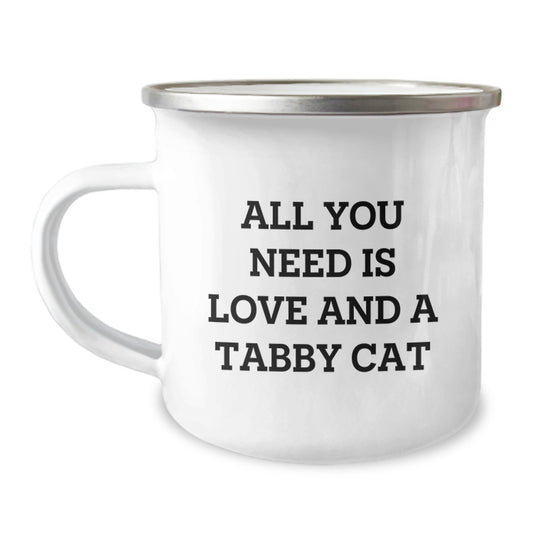 Love and Tabby Cats, Camping Mug Gifts for Men Friends Family, Funny Inspirational Quote, 12 oz Stainless Steel - Image 1
