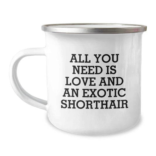Exotic Shorthair Cat Lovers Gifts from Friends Birthday Unique Mugs, All You Need Is Love And An Exotic Shorthair, Camping Mug - Image 1