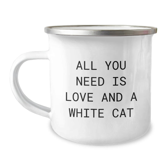 White Cat Camping Mug Gifts from Friends for Birthday Unique - Image 1