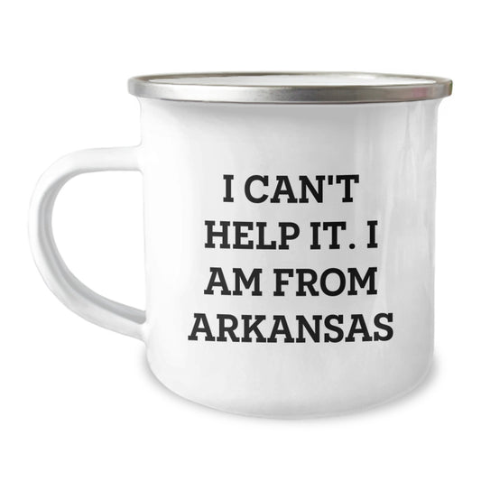 Arkansas Proud Gifts from Family, Gifts for Arkansas Graduates - 'I Can't Help It. I Am From Arkansas' Funny Camping Mug - Image 1
