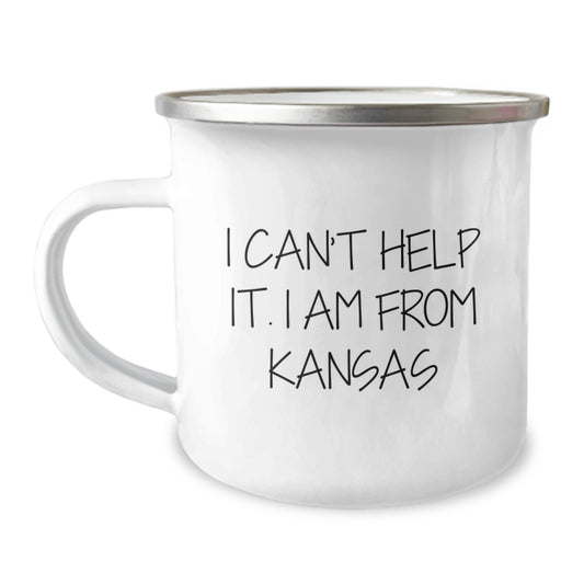 Kansas Proud Gifts from Friends to Family - 'I Can't Help It. I Am From Kansas' Funny Camping Mug for Graduation Unique Gifts - Image 1